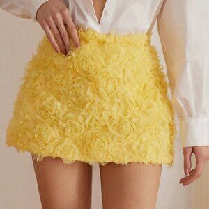 Yellow Casual Women's Romantic Palace Valentine Rose 3D Flower Skirt
